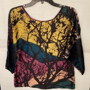 Tibi New York Black Multicolor V Back Silk Top Size S
